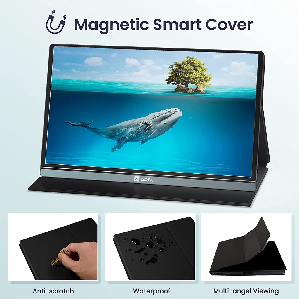 15.6-Inch FHD 1080P Portable Monitor with USB-C & HDMI, IPS Eye Care Display, HDR, Dual Speakers, Smart Cover, and Plug & Play Compatibility for Laptops, PCs, Macs, Xbox, and PS5